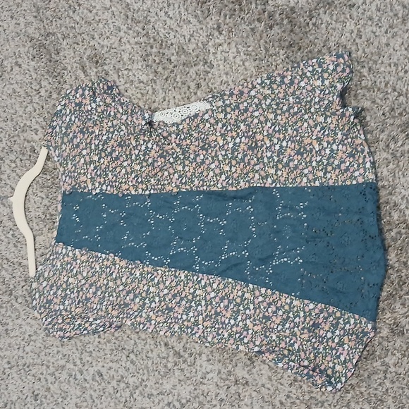 Floral Lace High-Low Top Pink & Green - Picture 2 of 2